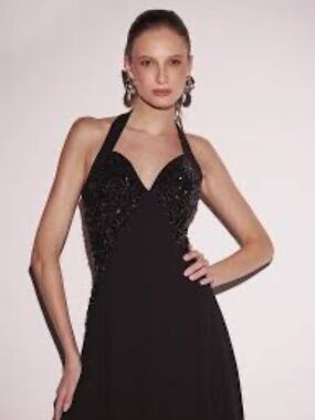 Black Sequin Halter Maxi Gown - Backless - XS Tufi Duek (Boutique) NWOT